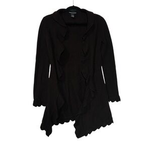 Cynthia Rowley Open Front Cardigan Brown Size Medium Wool Angora Scallop Hem